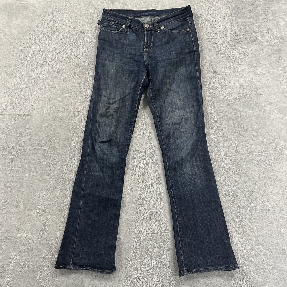 Rock & Republic Jeans Women's 6? W30 Bootcut Mid Rise Dark Blue Denim